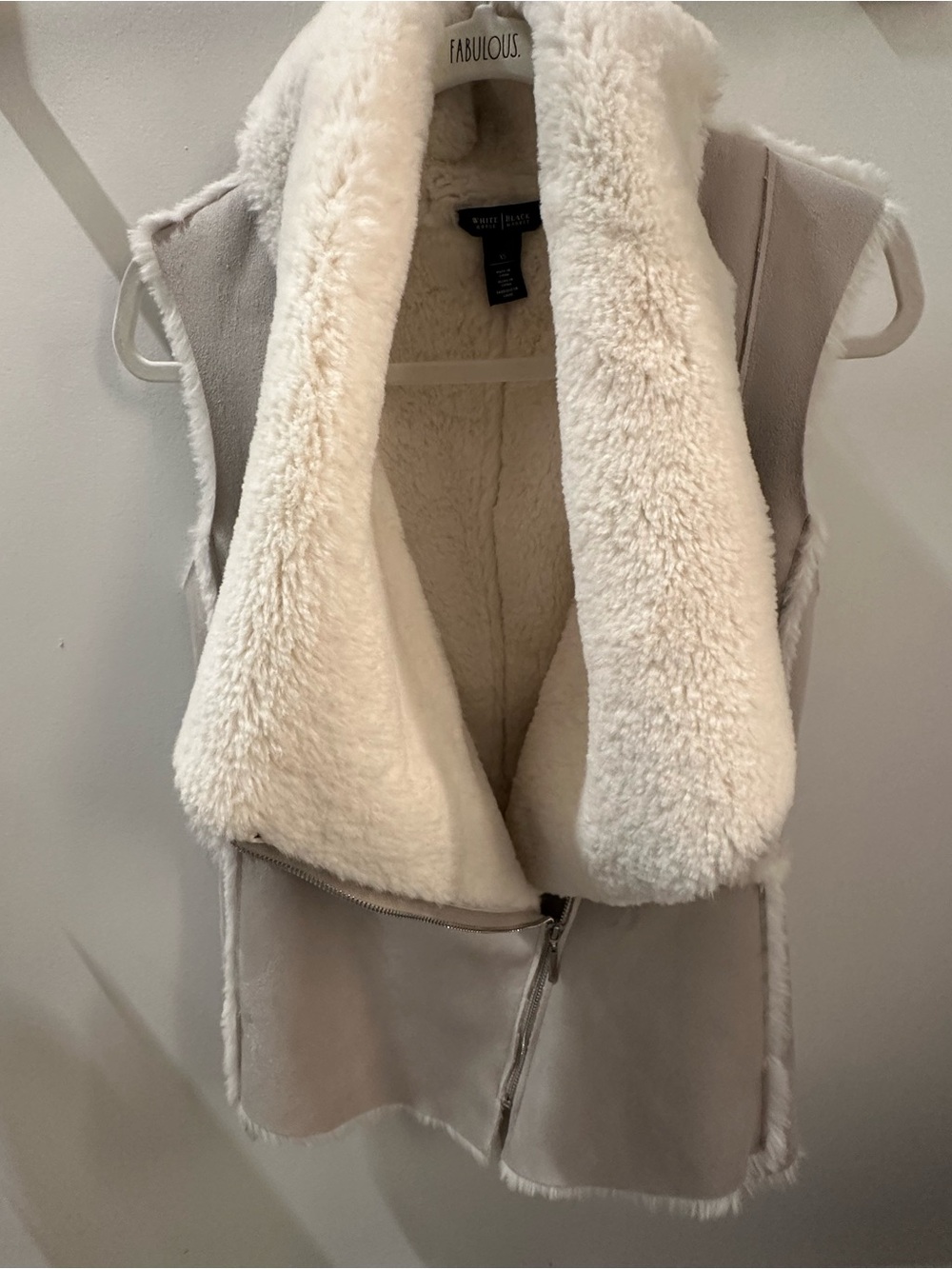 White House Black Market Cream Faux Shearling Vest
